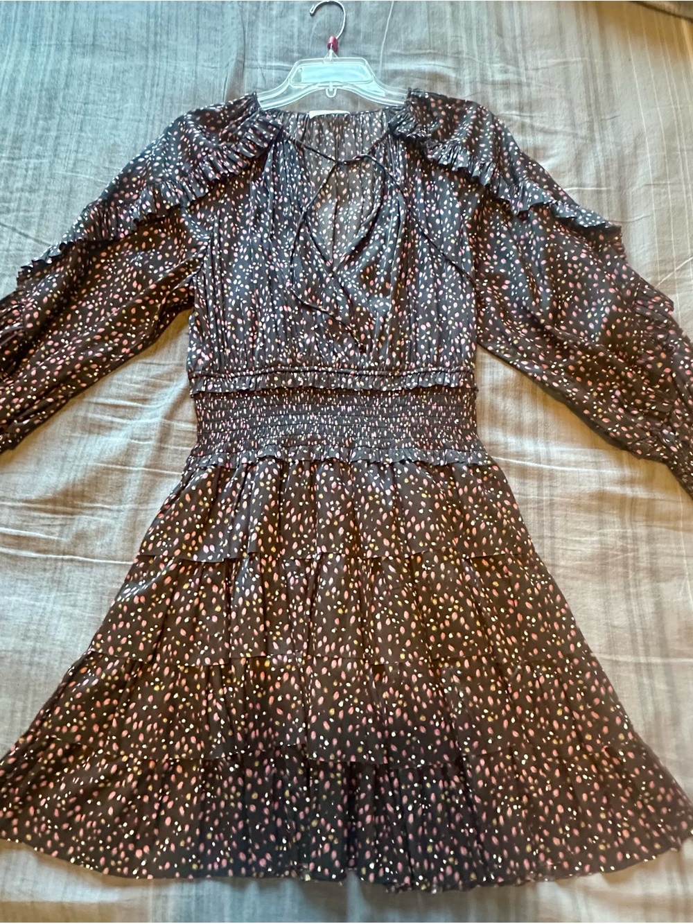 Ulla Johnson Black Midi Dress with Pink Dot Print